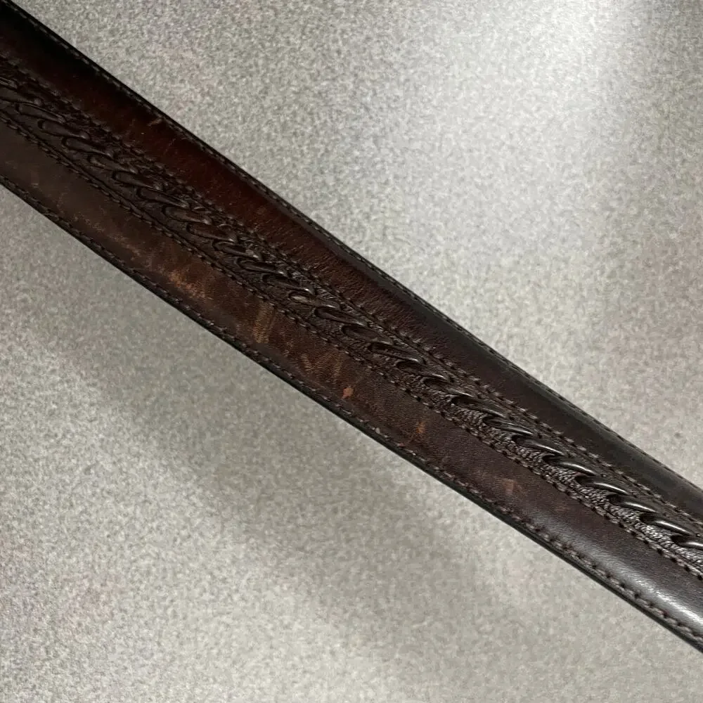 Mezlan Mens Leather Belt Size M Brown Woven Stripe Gunmetal Buckle 1.25in *